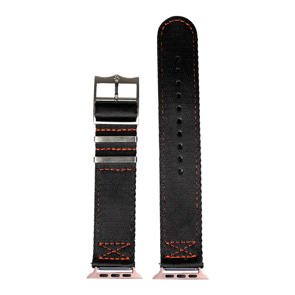 [Apple Watch] Ultra Militex - Black / Red Stitching with Rose Gold Apple Watch connecters
