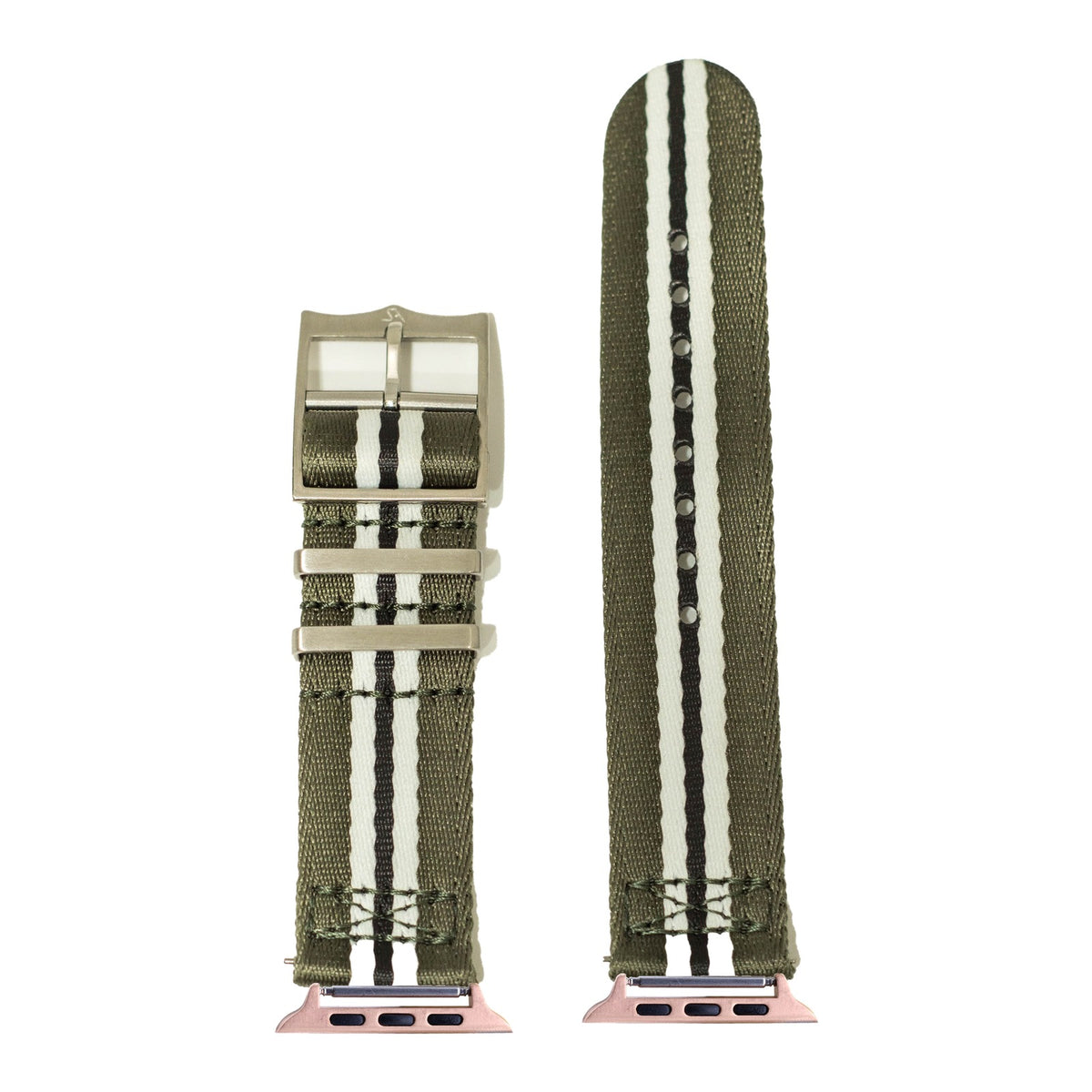 [Apple Watch] Ultra Militex - Green / White / Black with Rose Gold Apple Watch connecters