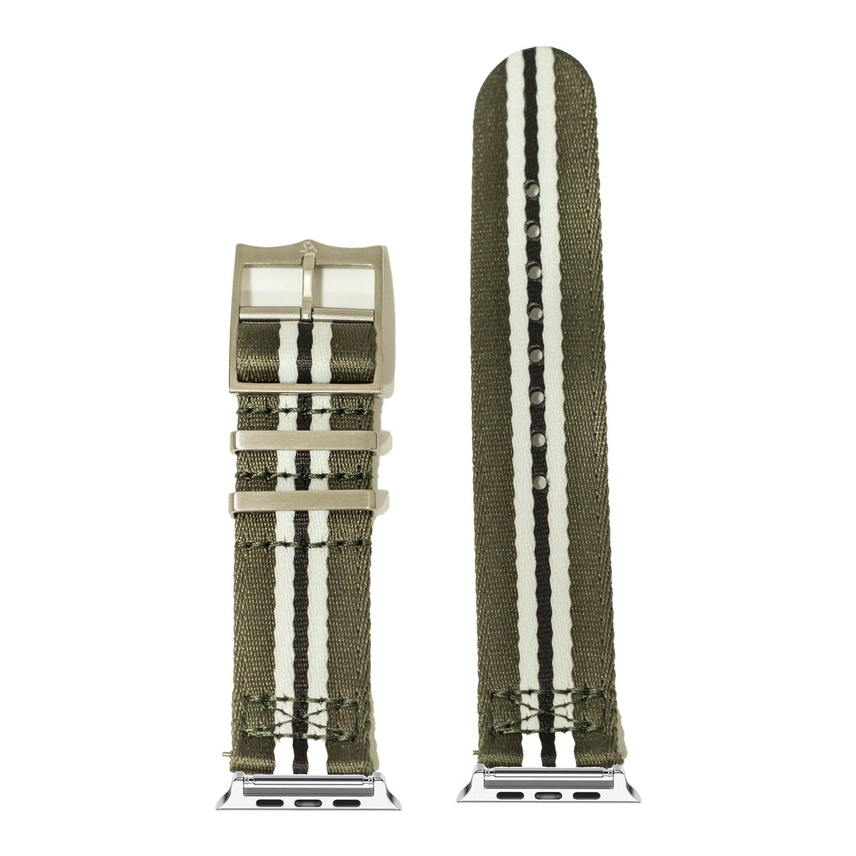 [Apple Watch] Ultra Militex - Green / White / Black with Silver Apple Watch connecters