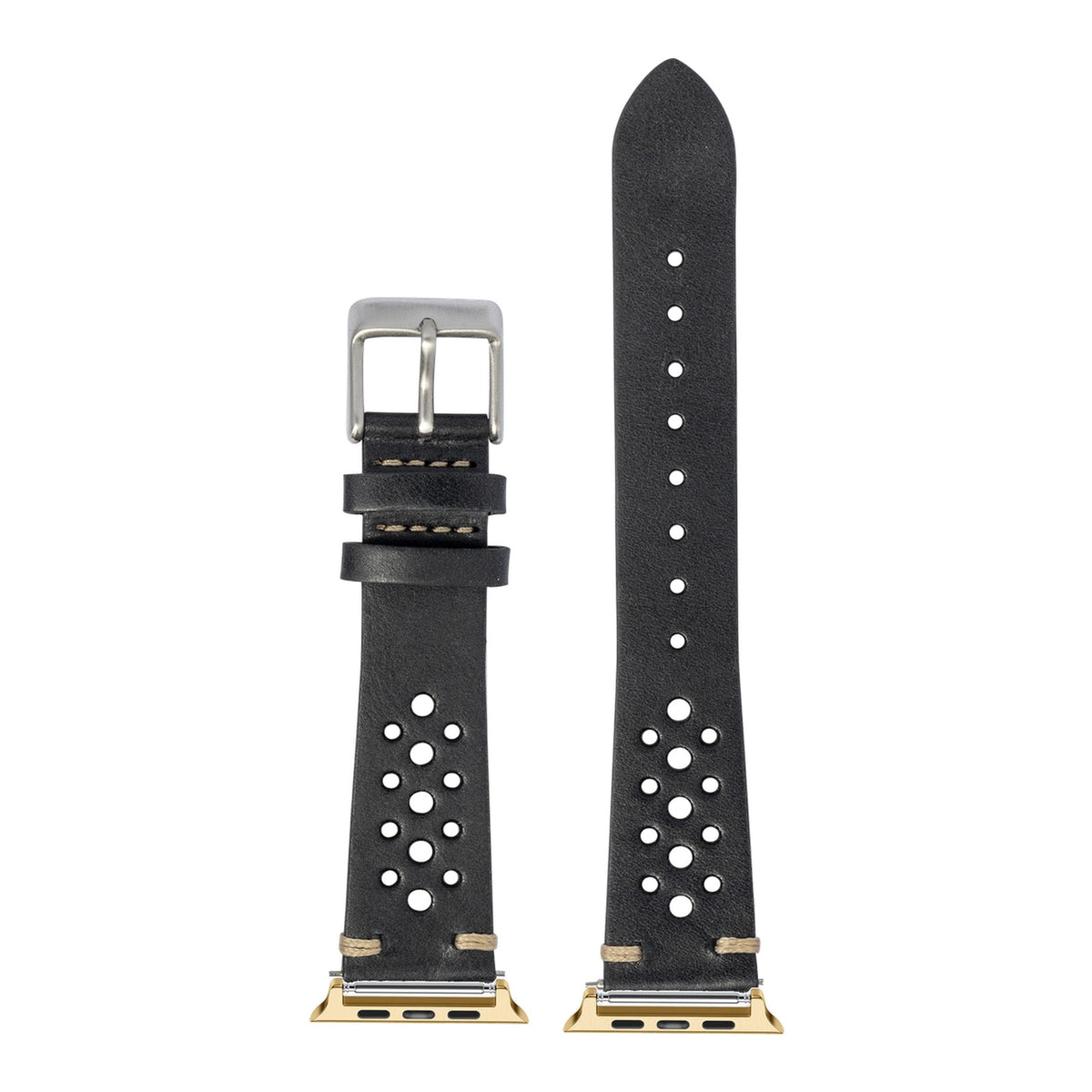 [Apple Watch] Vintage Rally Leather - Black with Gold Apple Watch connecters
