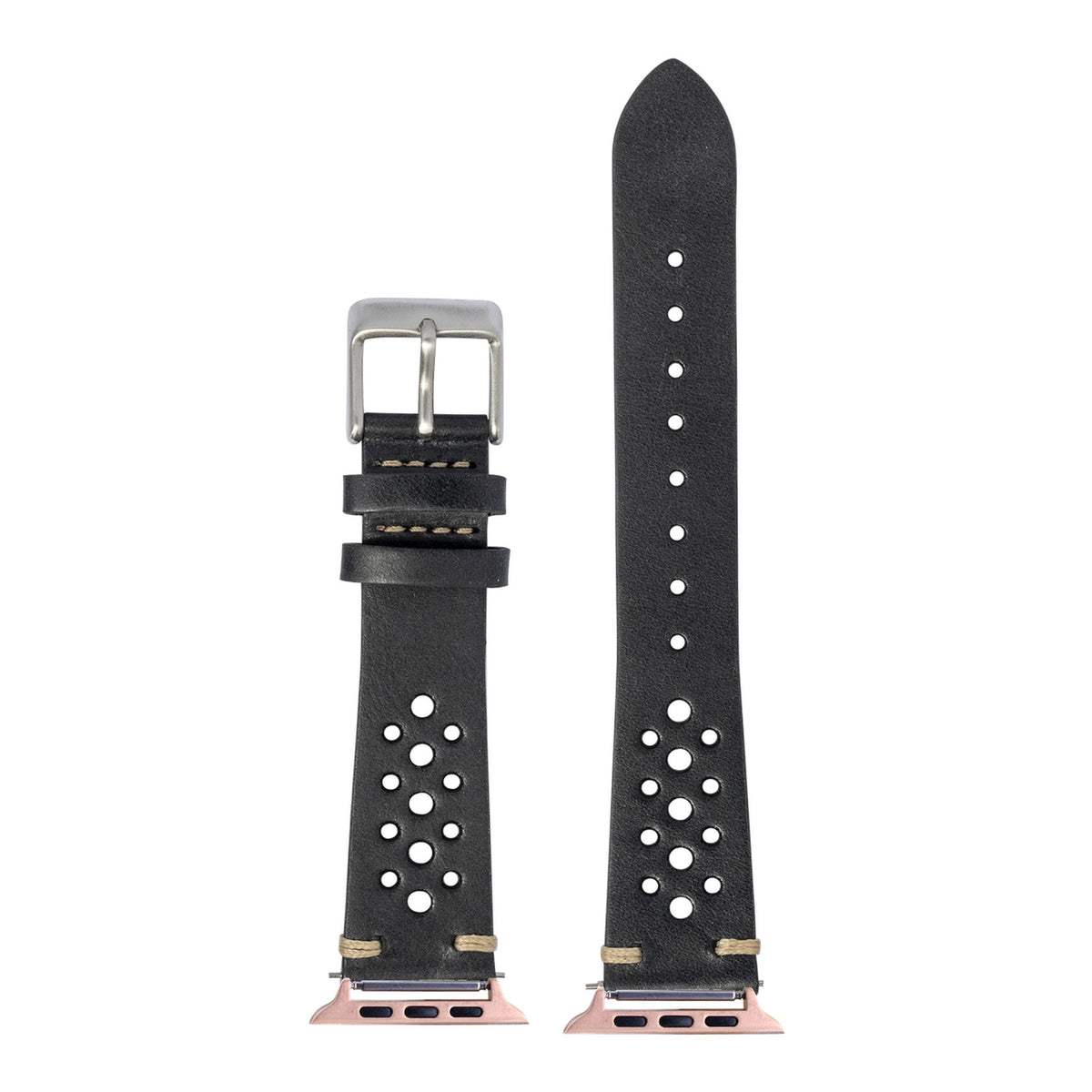 [Apple Watch] Vintage Rally Leather - Black with Rose Gold Apple Watch connecters