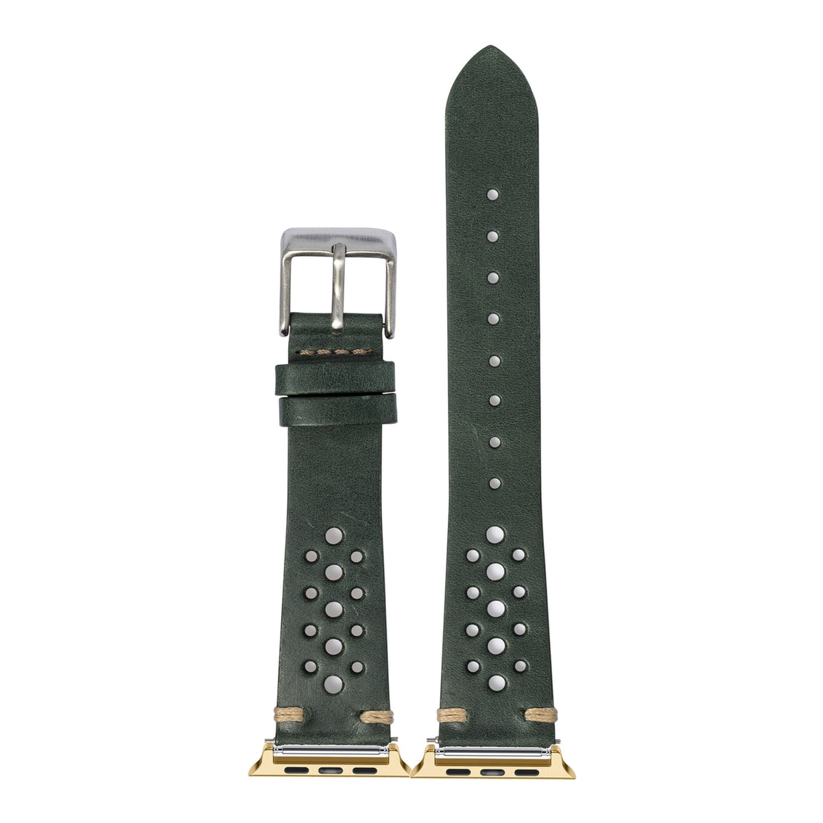 [Apple Watch] Vintage Rally Leather - Forest Green with Gold Apple Watch connecters