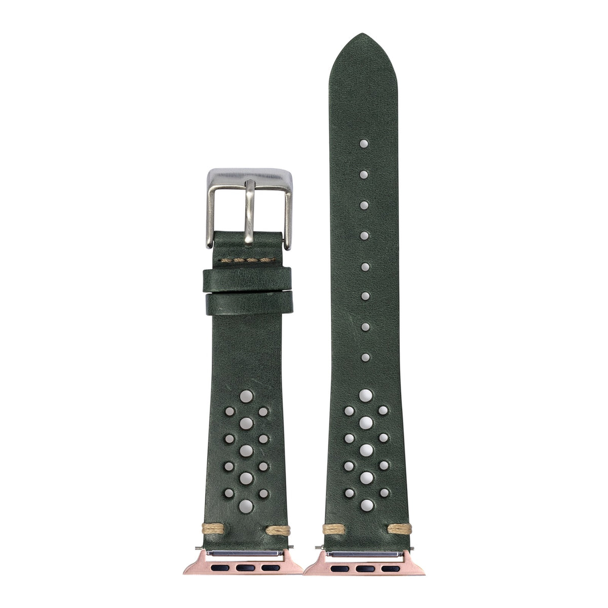 [Apple Watch] Vintage Rally Leather - Forest Green with Rose Gold Apple Watch connecters