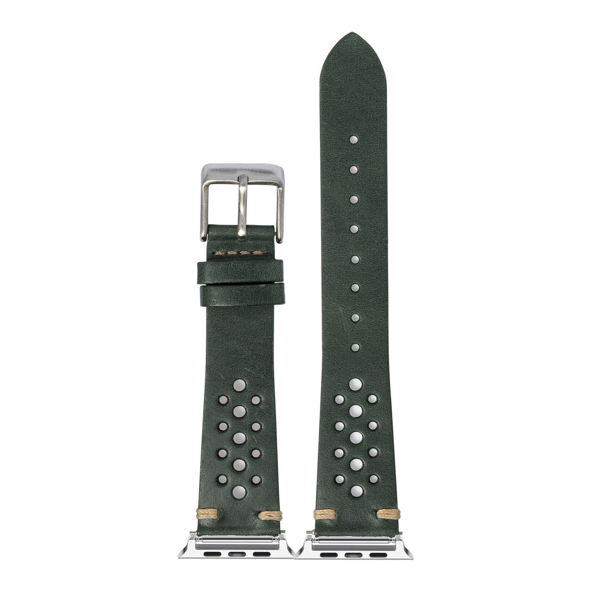 [Apple Watch] Vintage Rally Leather - Forest Green with Silver Apple Watch connecters