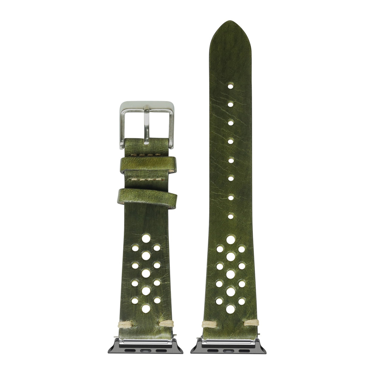 [Apple Watch] Vintage Rally Leather - Smoked Amazon Green with Black Apple Watch connecters