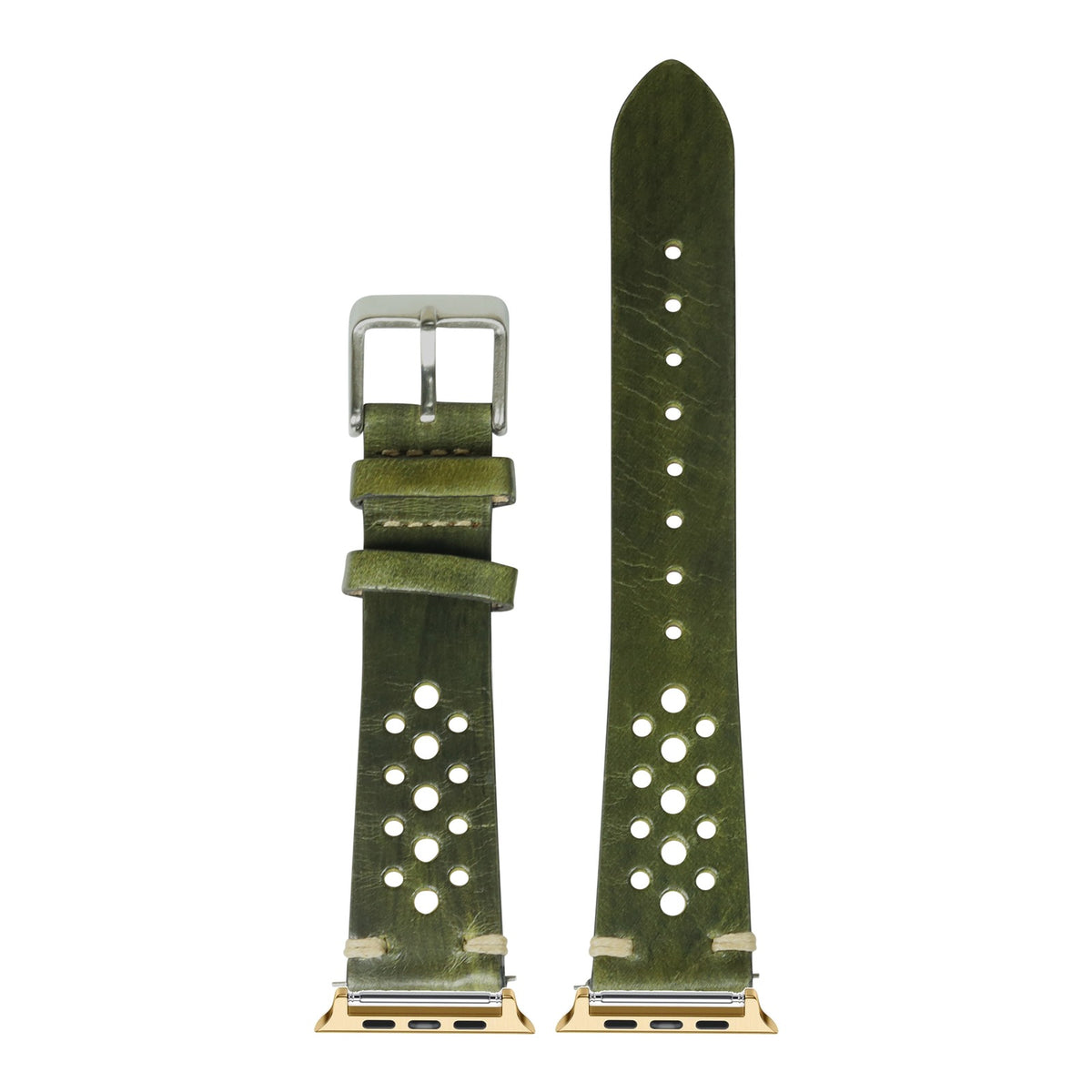 [Apple Watch] Vintage Rally Leather - Smoked Amazon Green with Gold Apple Watch connecters