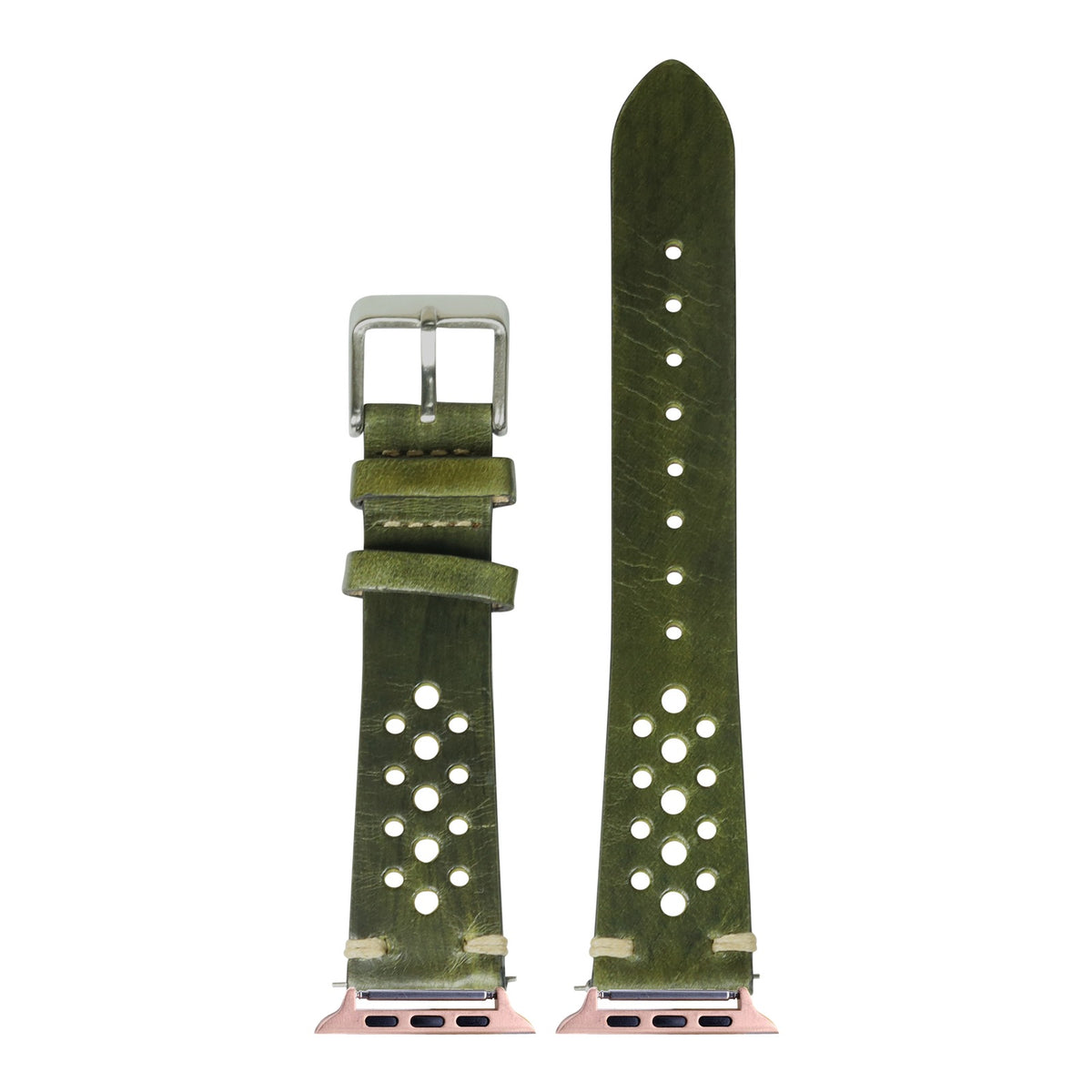 [Apple Watch] Vintage Rally Leather - Smoked Amazon Green with Rose Gold Apple Watch connecters