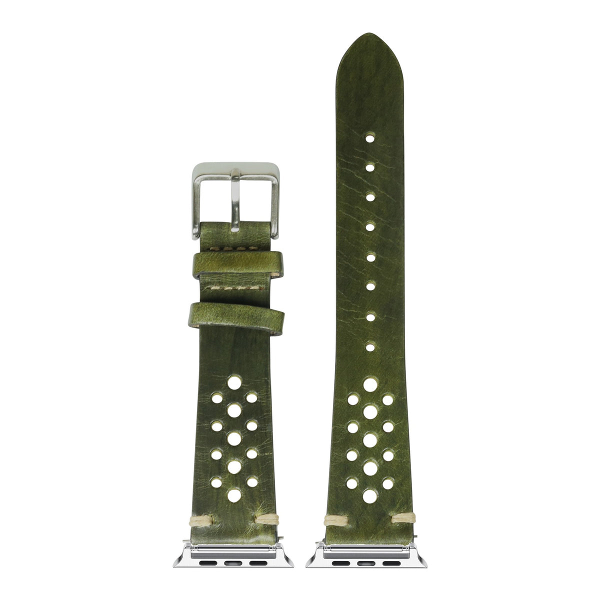 [Apple Watch] Vintage Rally Leather - Smoked Amazon Green with Silver Apple Watch connecters