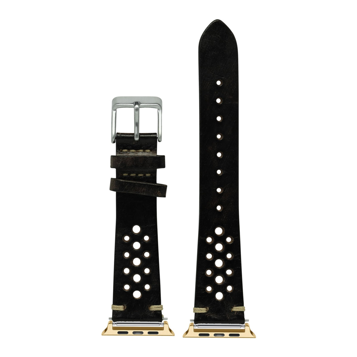[Apple Watch] Vintage Rally Leather - Smoked Black with Gold Apple Watch connecters