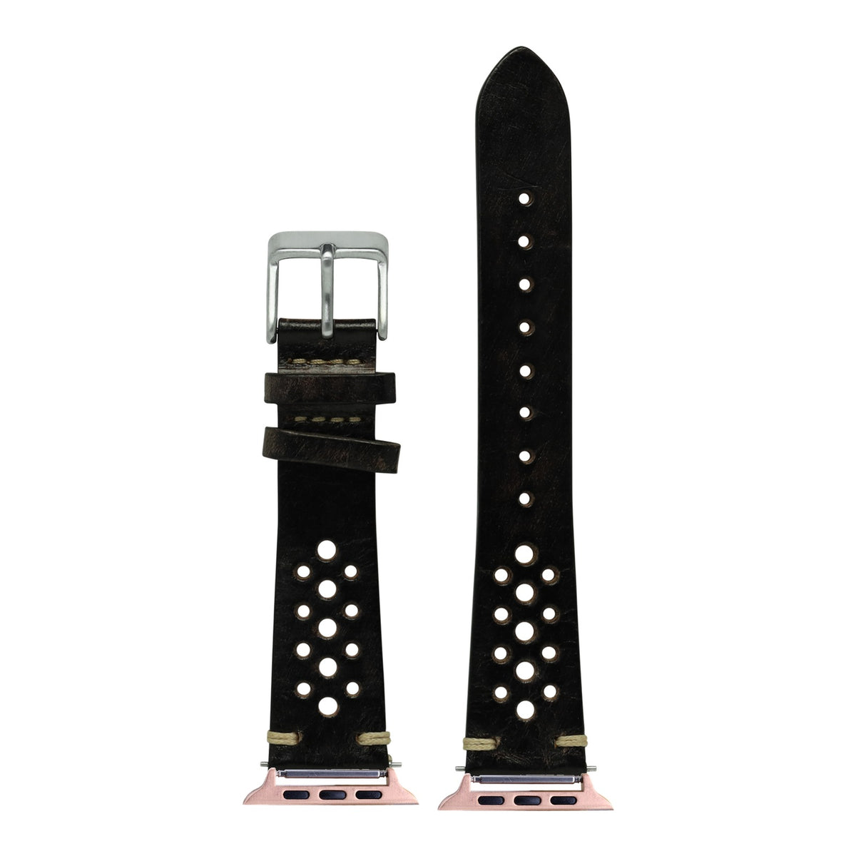 [Apple Watch] Vintage Rally Leather - Smoked Black with Rose Gold Apple Watch connecters
