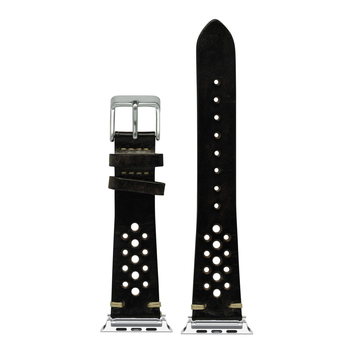 [Apple Watch] Vintage Rally Leather - Smoked Black with Silver Apple Watch connecters