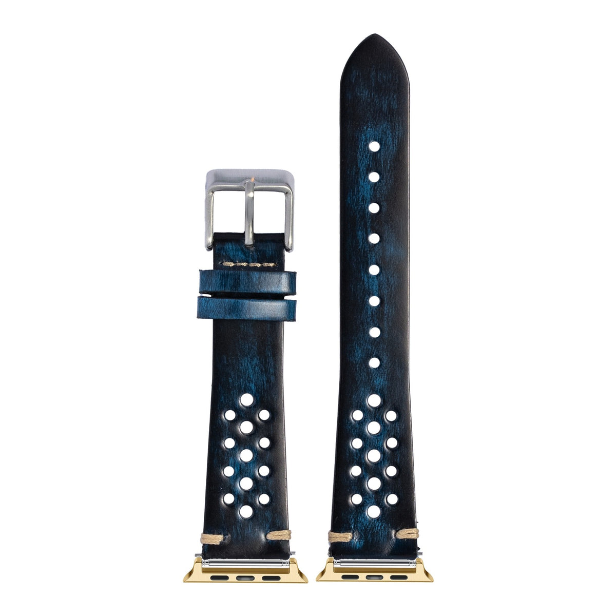 [Apple Watch] Vintage Rally Leather - Smoked Blue with Gold Apple Watch connecters