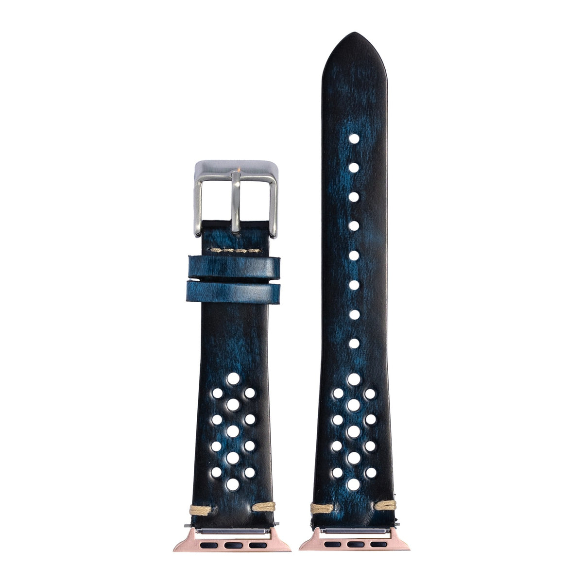 [Apple Watch] Vintage Rally Leather - Smoked Blue with Rose Gold Apple Watch connecters