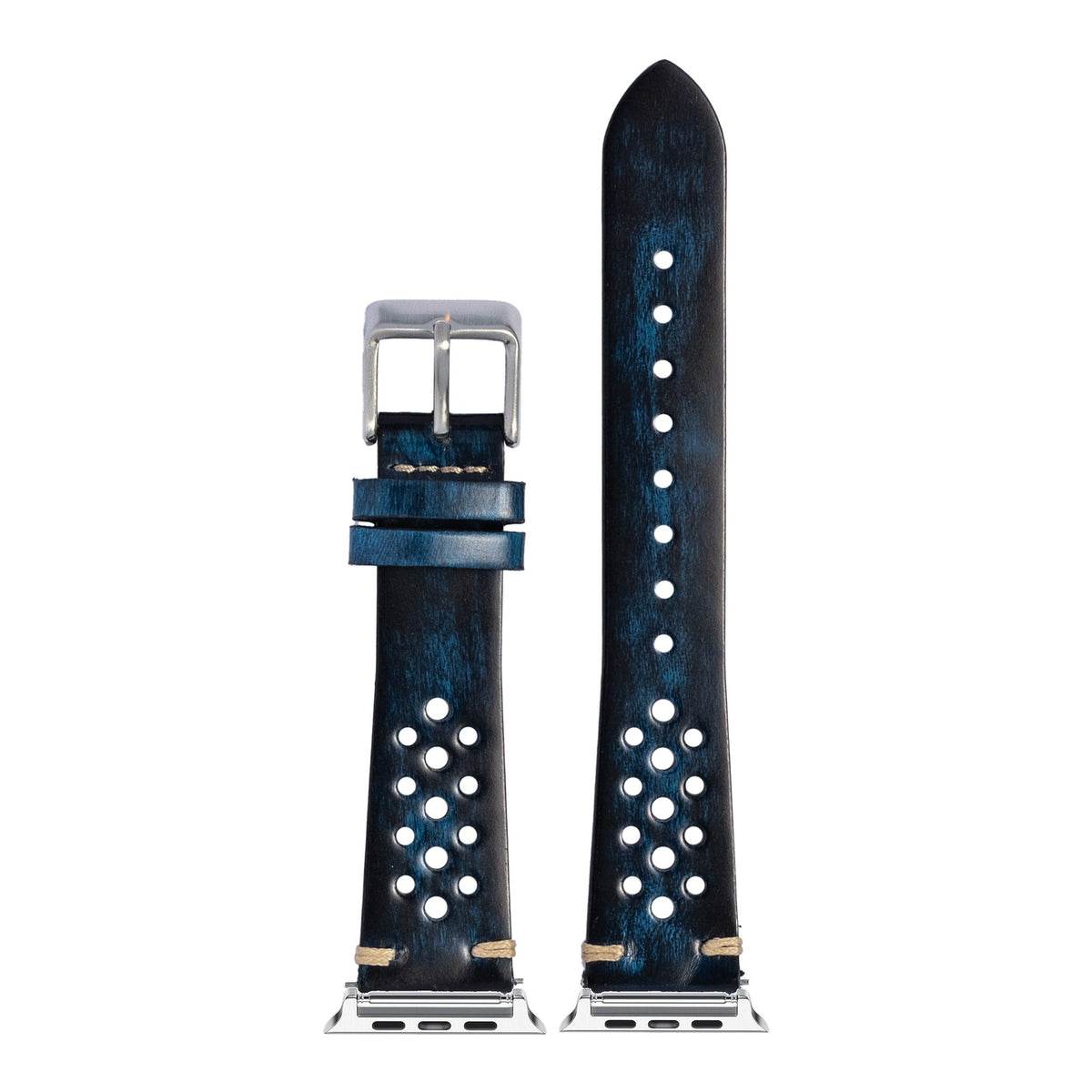 [Apple Watch] Vintage Rally Leather - Smoked Blue with Silver Apple Watch connecters