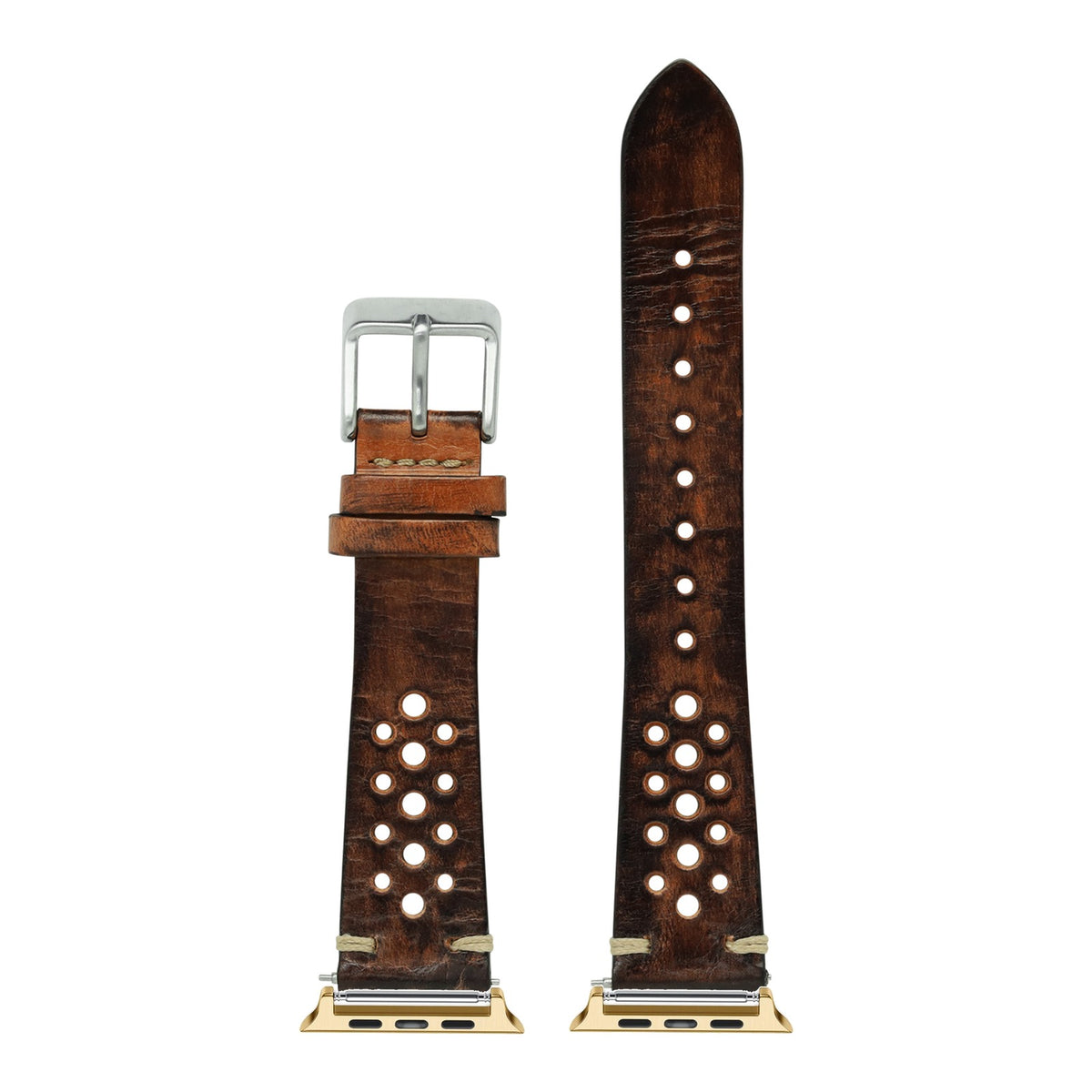 [Apple Watch] Vintage Rally Leather - Smoked Brown with Gold Apple Watch connecters