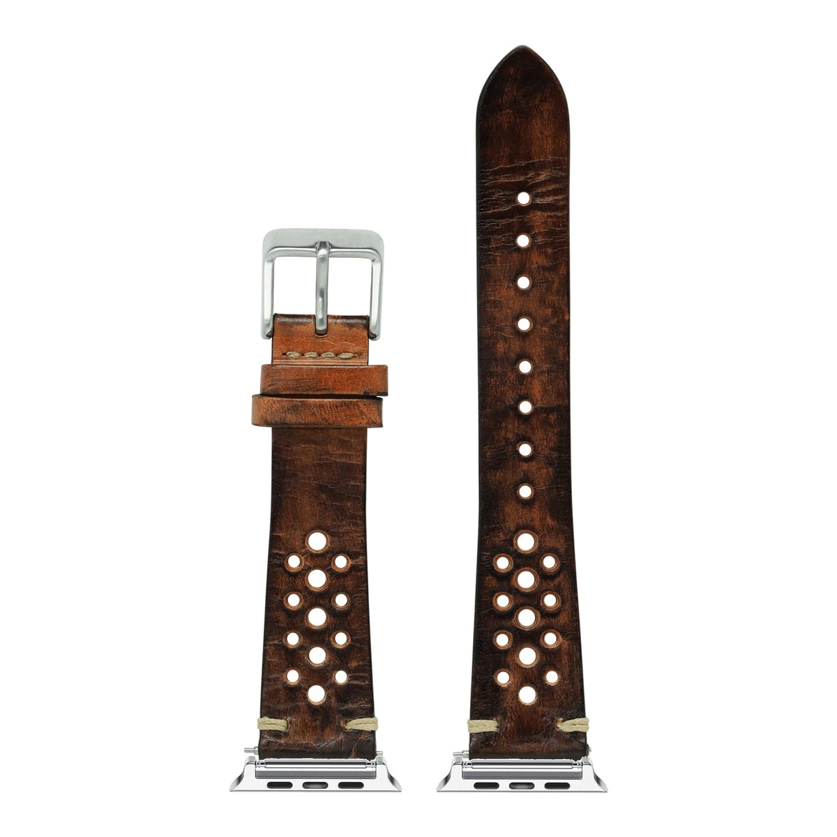 [Apple Watch] Vintage Rally Leather - Smoked Brown with Silver Apple Watch connecters