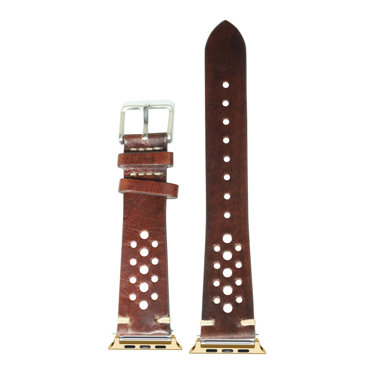 [Apple Watch] Vintage Rally Leather - Smoked Dark Brown with Gold Apple Watch connecters
