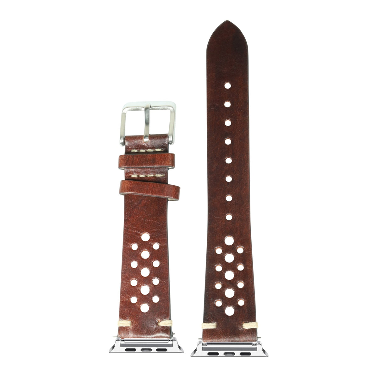 [Apple Watch] Vintage Rally Leather - Smoked Dark Brown with Silver Apple Watch connecters