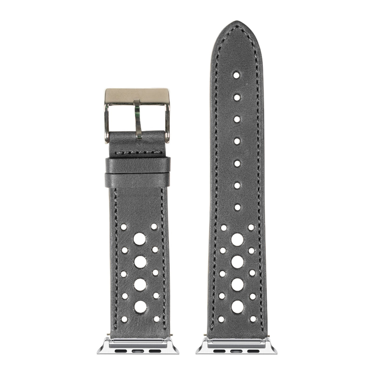 [Apple Watch] Leather - Daytona - Black with Silver Apple Watch connecters