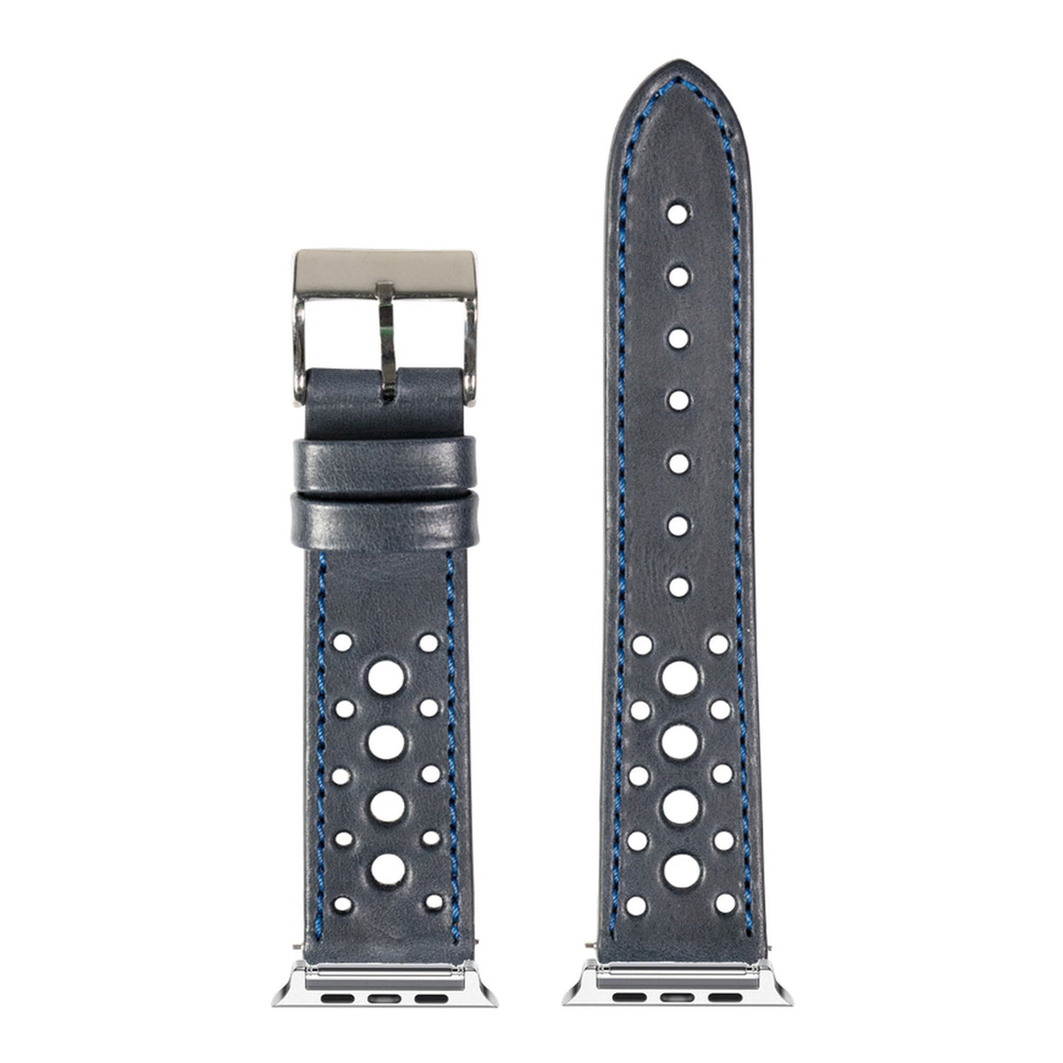 [Apple Watch] Leather - Daytona - Navy Blue with Silver Apple Watch connecters