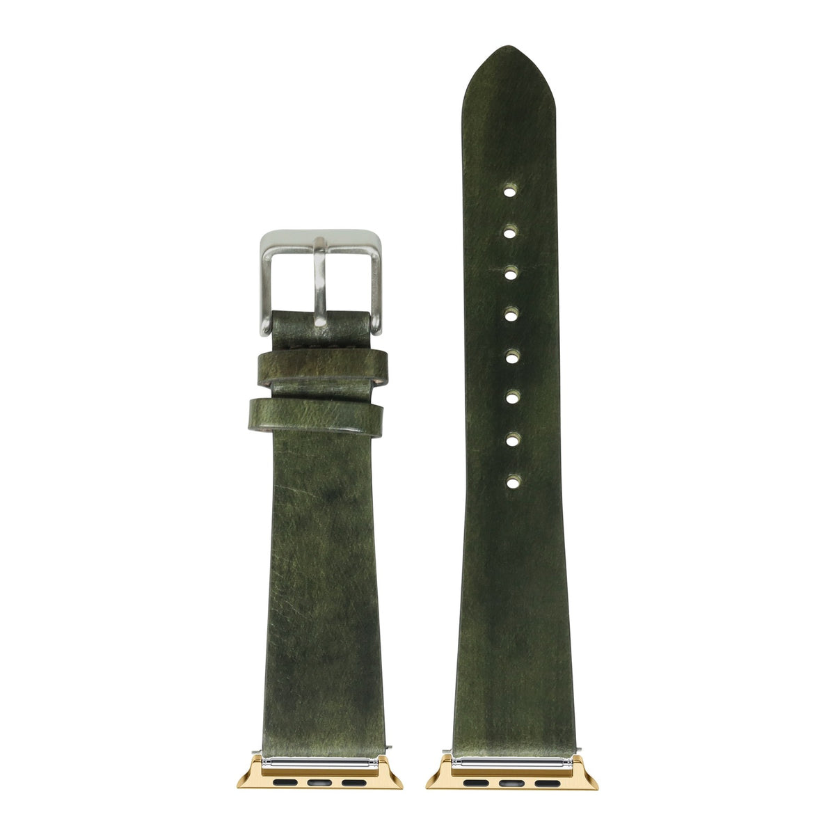 [Apple Watch] Vintage Leather - Smoked Amazon Green with Gold Apple Watch connecters
