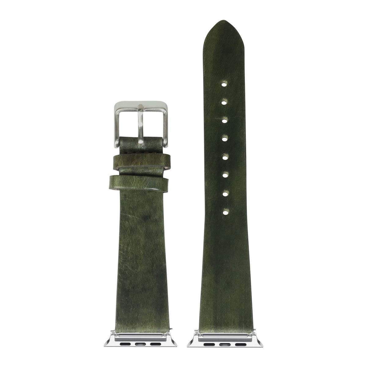 [Apple Watch] Vintage Leather - Smoked Amazon Green with Silver Apple Watch connecters