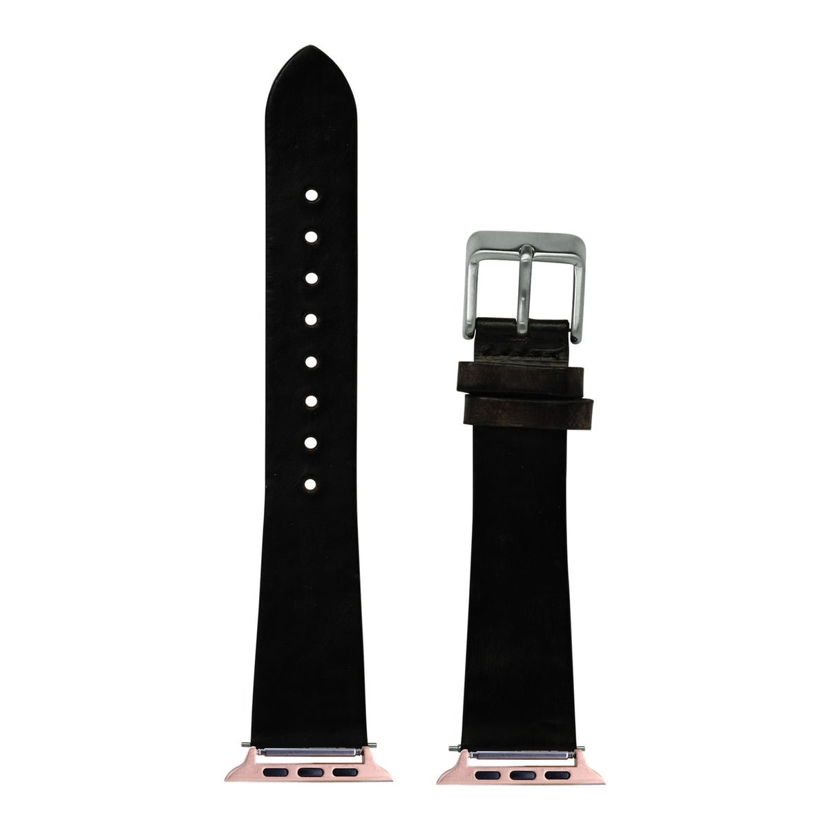 [Apple Watch] Vintage Leather - Smoked Black with Rose Gold Apple Watch connecters