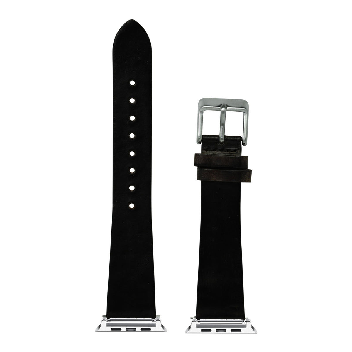 [Apple Watch] Vintage Leather - Smoked Black with Silver Apple Watch connecters