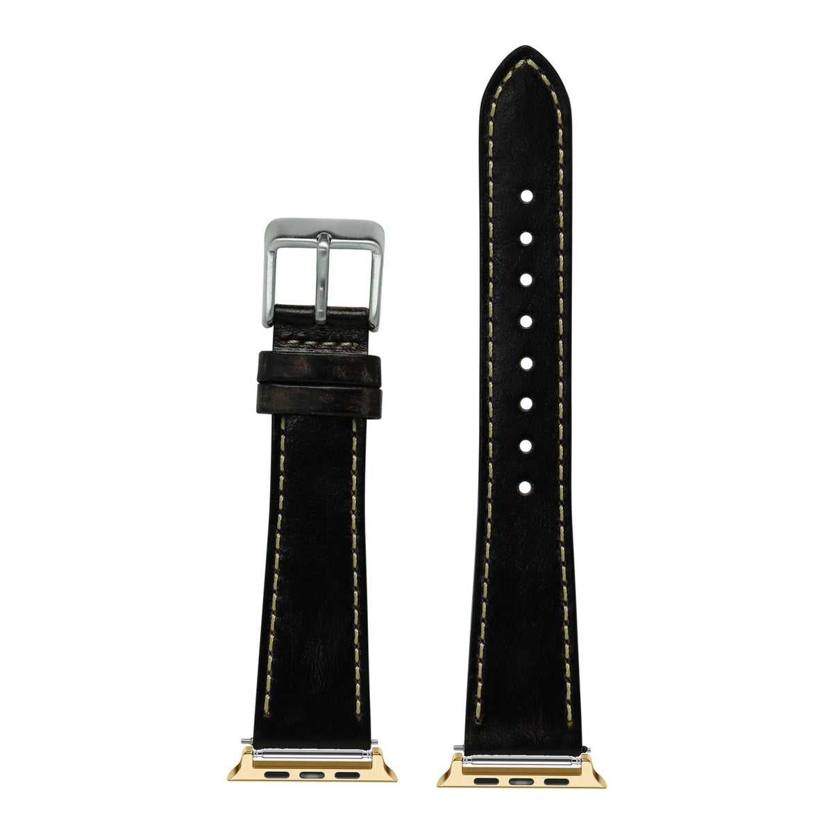 [Apple Watch] Vintage Leather - Smoked Black | Contrast Stitching with Gold Apple Watch connecters