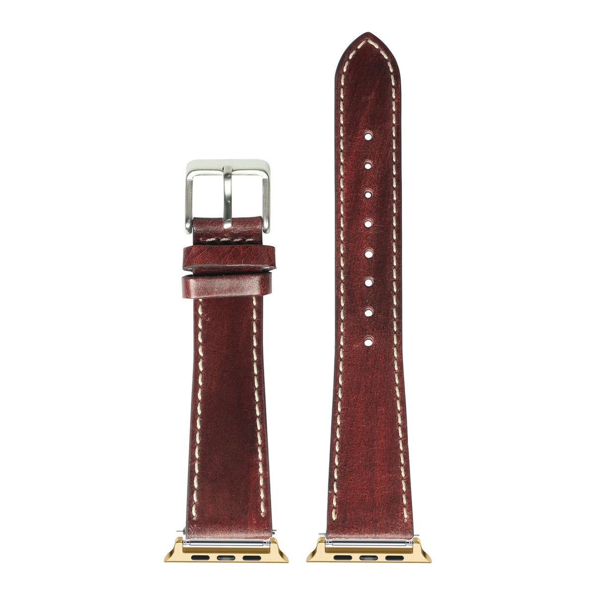 [Apple Watch] Vintage Leather - Smoked Brown | Contrast Stitching with Gold Apple Watch connecters