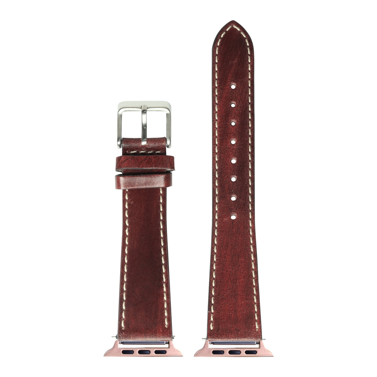 [Apple Watch] Vintage Leather - Smoked Brown | Contrast Stitching with Rose Gold Apple Watch connecters