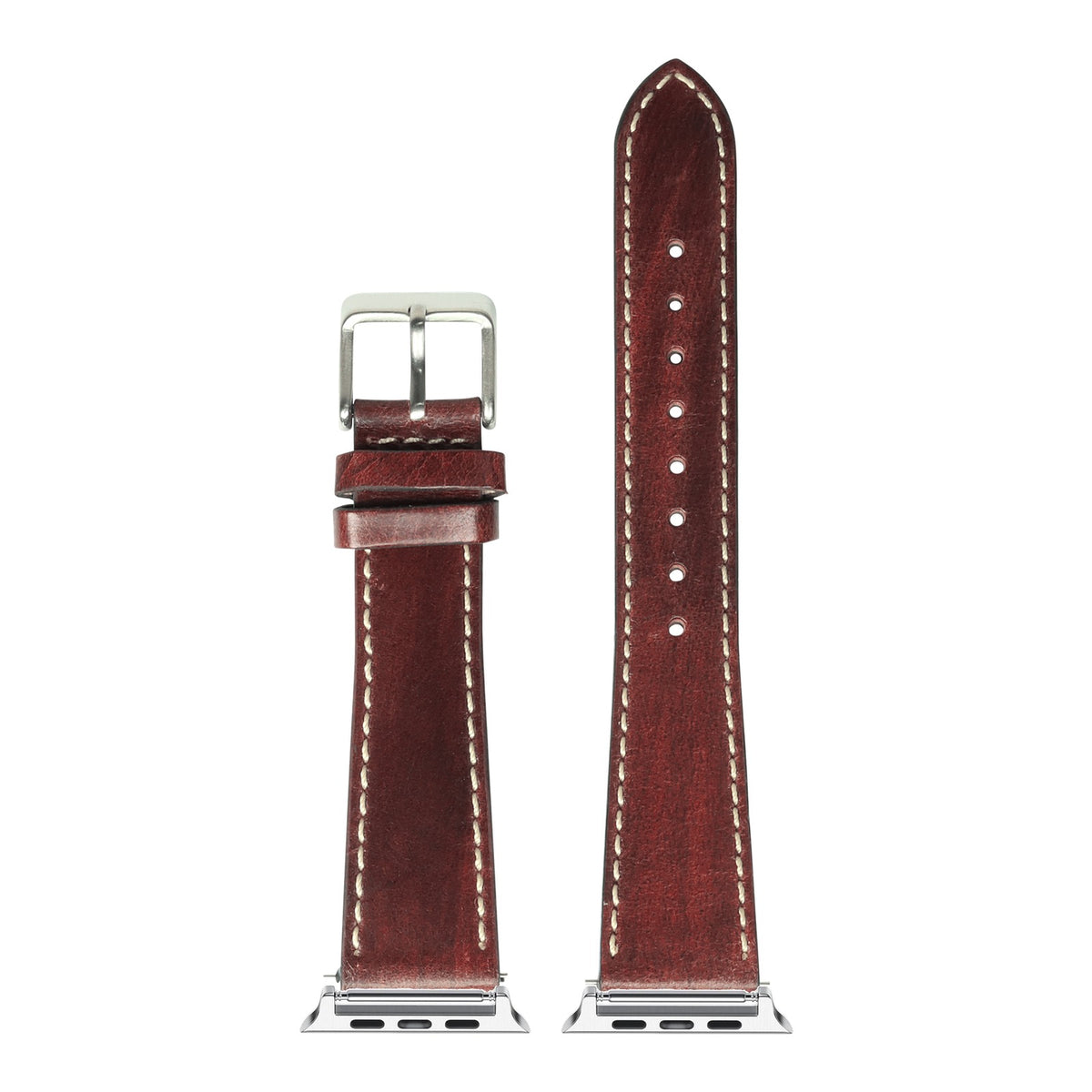 [Apple Watch] Vintage Leather - Smoked Brown | Contrast Stitching with Silver Apple Watch connecters