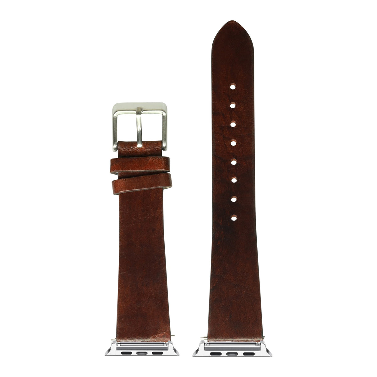 [Apple Watch] Vintage Leather - Smoked Dark Brown with Silver Apple Watch connecters