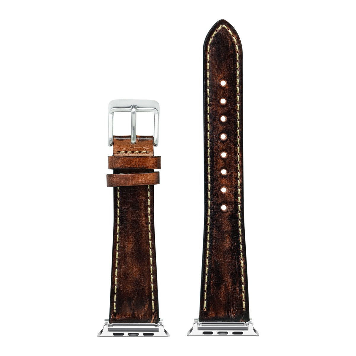 [Apple Watch] Vintage Leather - Smoked Dark Brown | Contrast Stitching with Silver Apple Watch connecters