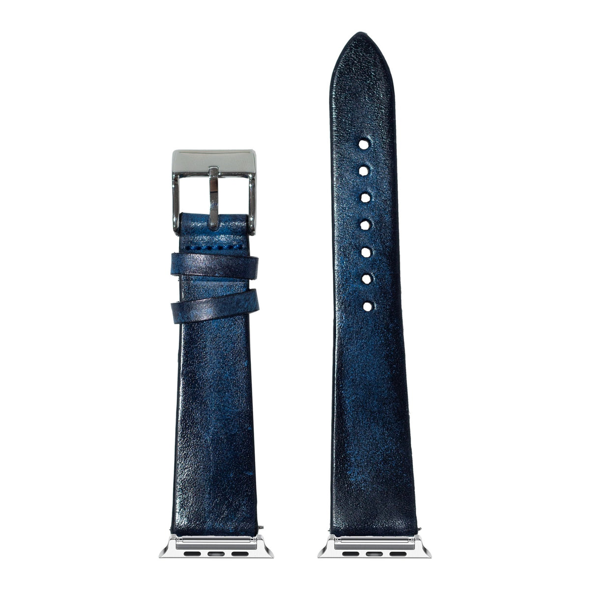 [Apple Watch] Vintage Leather - Smoked Navy Blue with Silver Apple Watch connecters