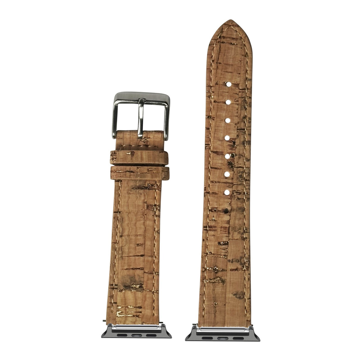 [Apple Watch] Cork Vegan Leather Strap - Brown with Black Apple Watch connecters