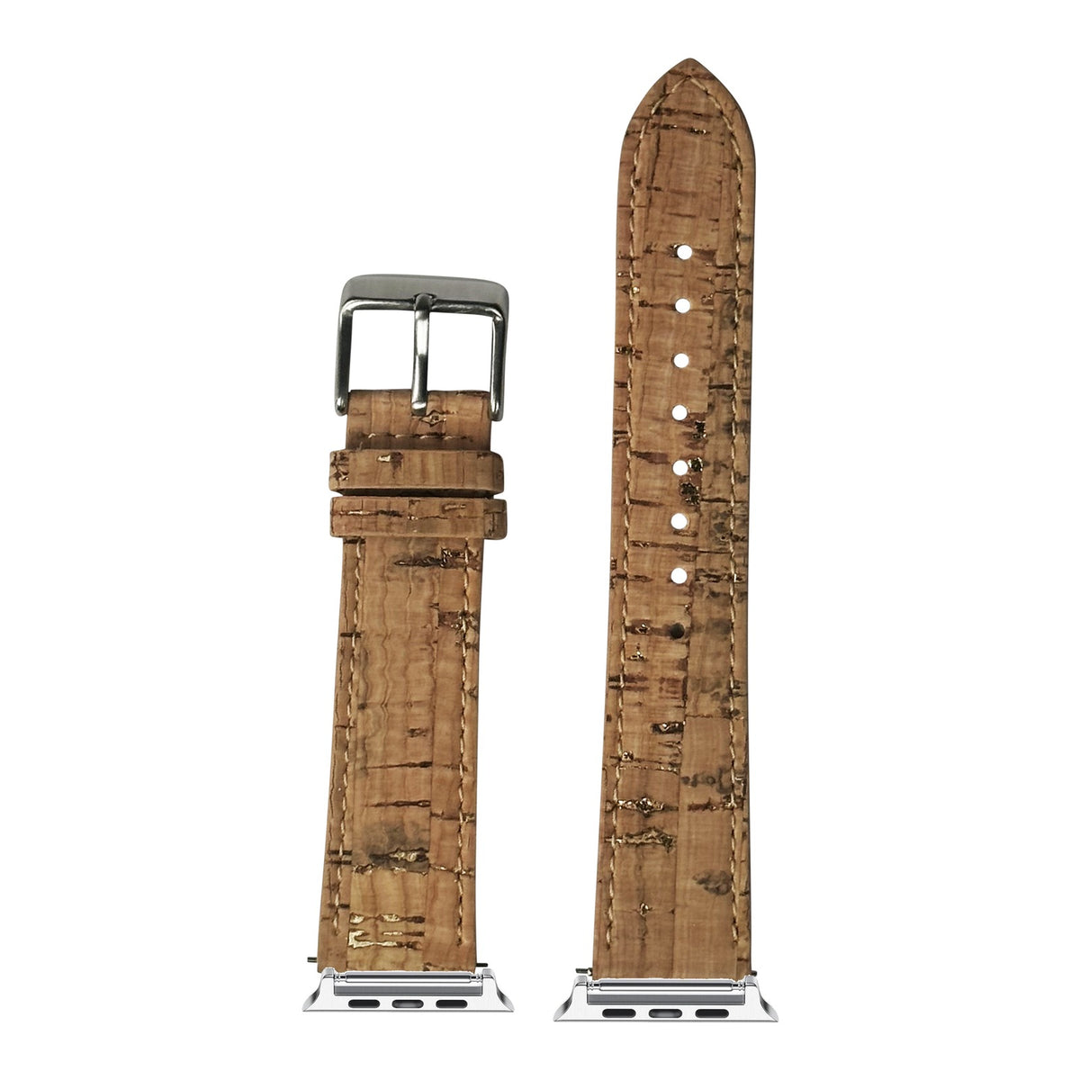 [Apple Watch] Cork Vegan Leather Strap - Brown with Silver Apple Watch connecters