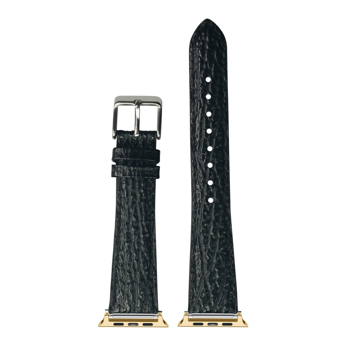 [Apple Watch] Faux Sharkskin - Black with Gold Apple Watch connecters