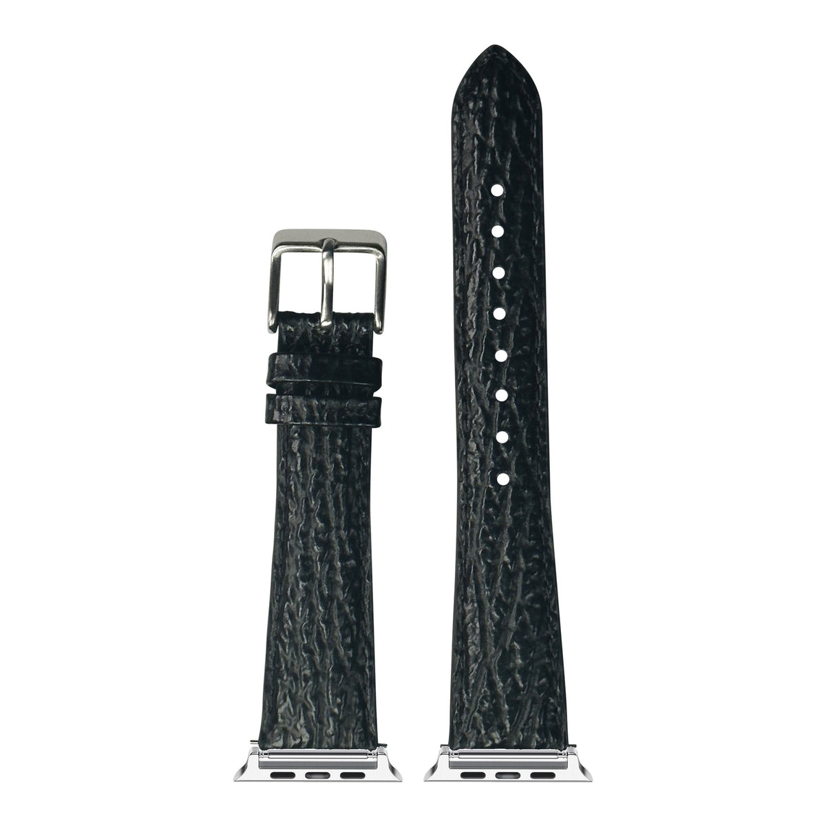 [Apple Watch] Faux Sharkskin - Black with Silver Apple Watch connecters