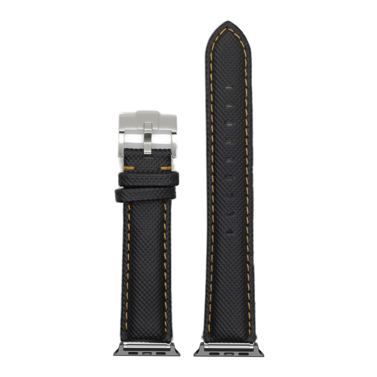 [Apple Watch] Sailcloth - Black | Gold Stitching with Black Apple Watch connecters
