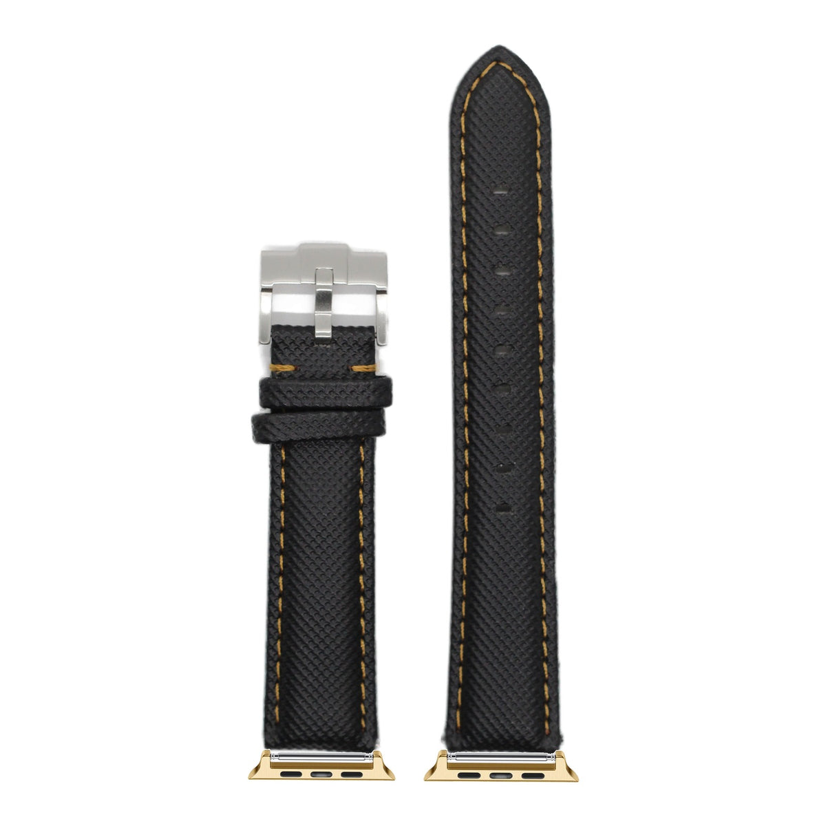 [Apple Watch] Sailcloth - Black | Gold Stitching with Gold Apple Watch connecters