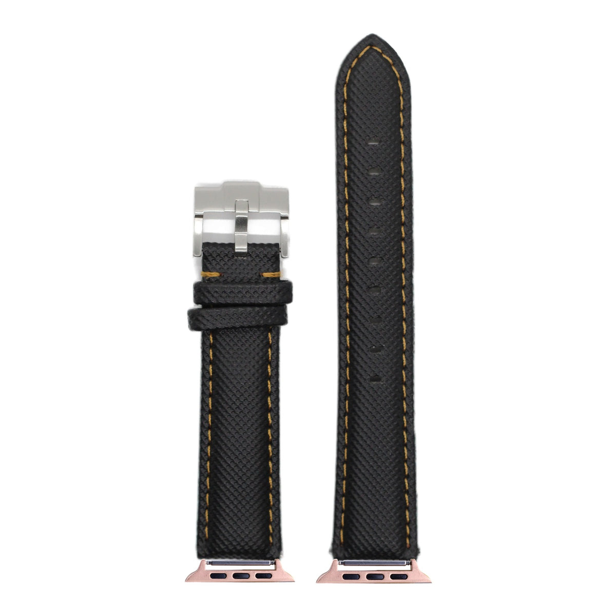 [Apple Watch] Sailcloth - Black | Gold Stitching with Rose Gold Apple Watch connecters