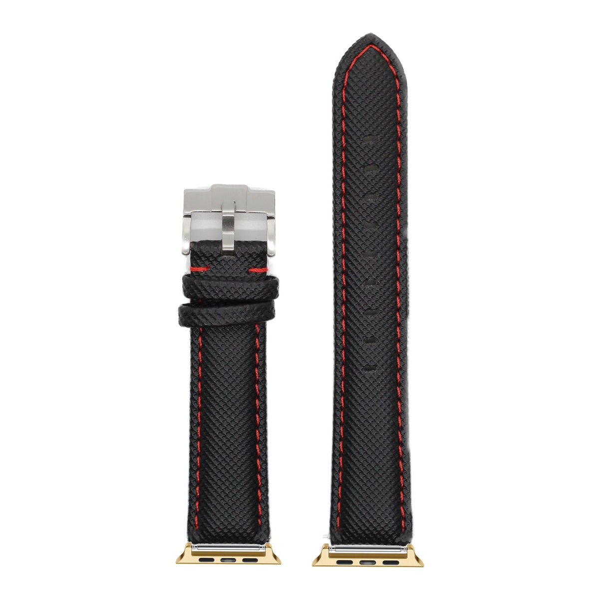 [Apple Watch] Sailcloth - Black | Red Stitching with Gold Apple Watch connecters