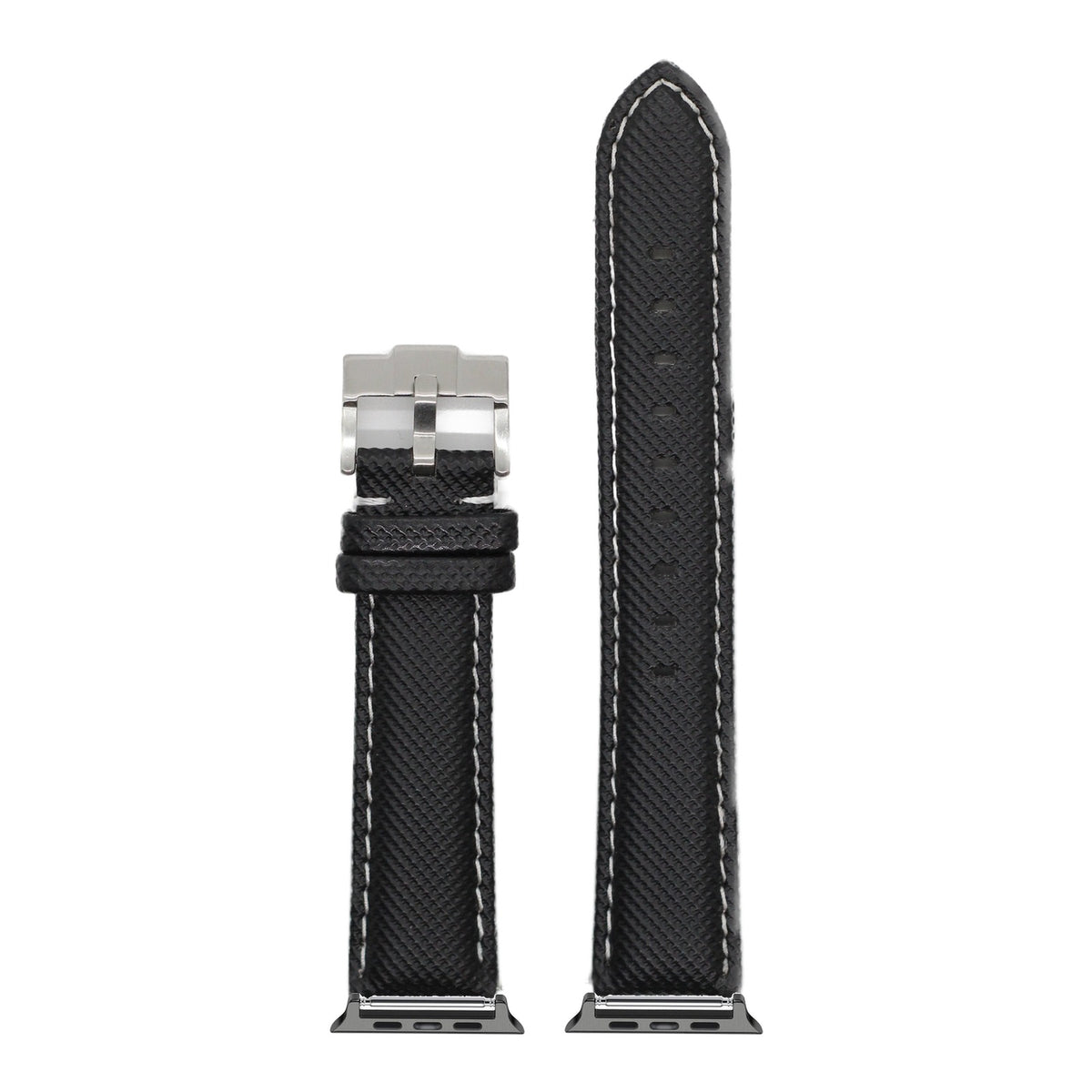[Apple Watch] Sailcloth - Black | White Stitching with Black Apple Watch connecters