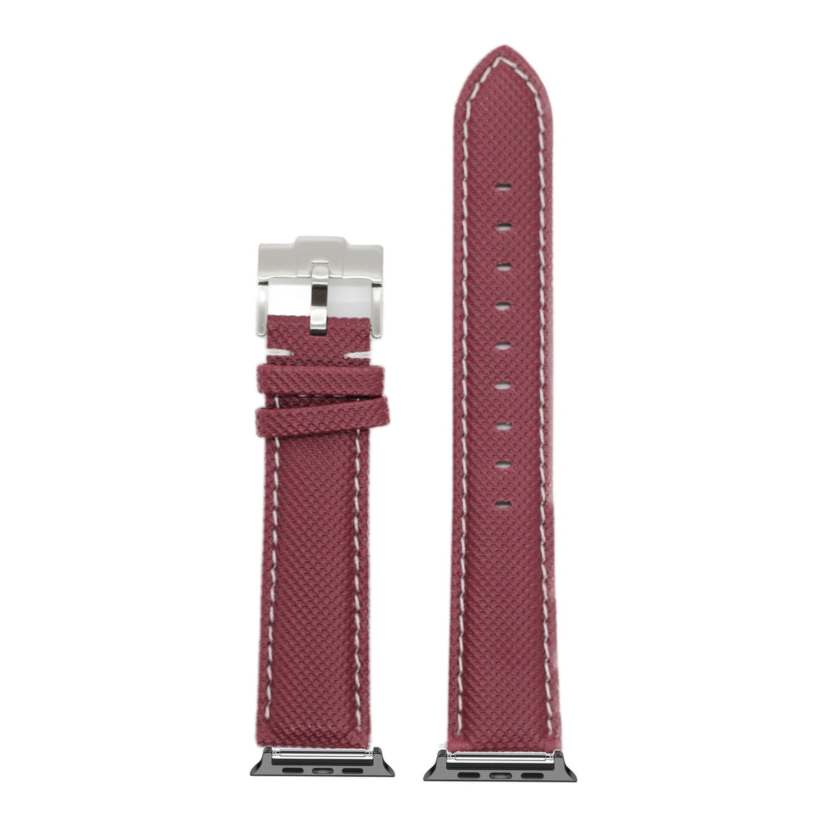 [Apple Watch] Sailcloth - Burgundy Red | White Stitching with Black Apple Watch connecters