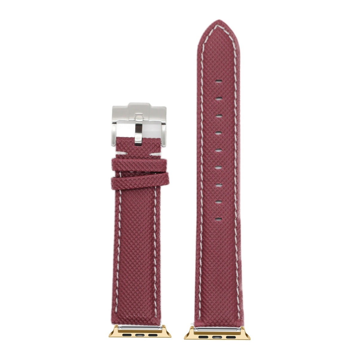 [Apple Watch] Sailcloth - Burgundy Red | White Stitching with Gold Apple Watch connecters