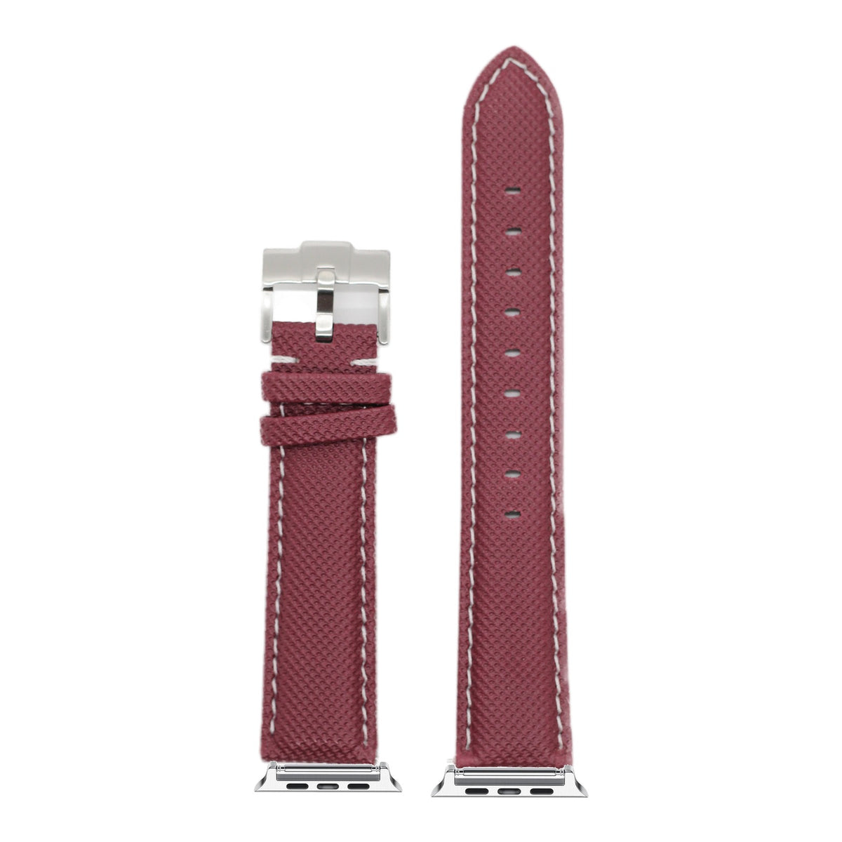 [Apple Watch] Sailcloth - Burgundy Red | White Stitching with Silver Apple Watch connecters