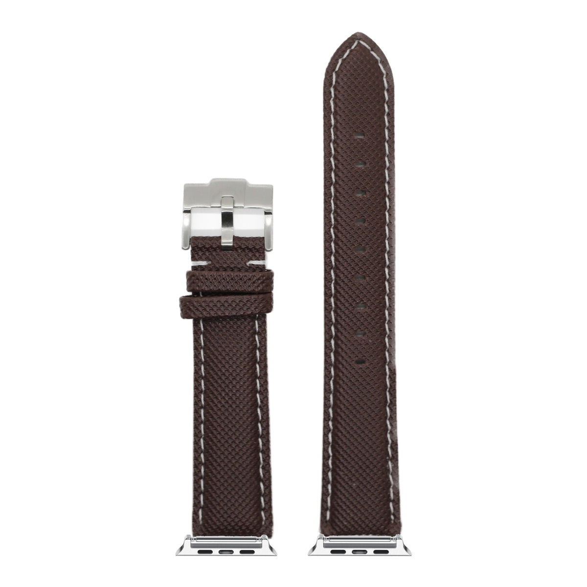 [Apple Watch] Sailcloth - Coffee Brown | White Stitching with Silver Apple Watch connecters