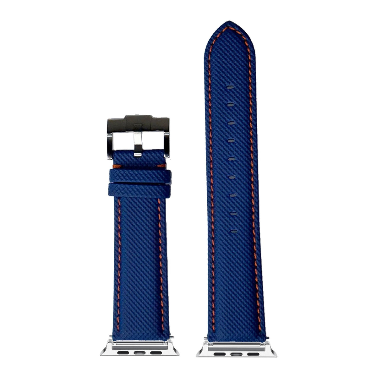 [Apple Watch] Sailcloth - Electric Blue | Orange Stitching with Silver Apple Watch connecters