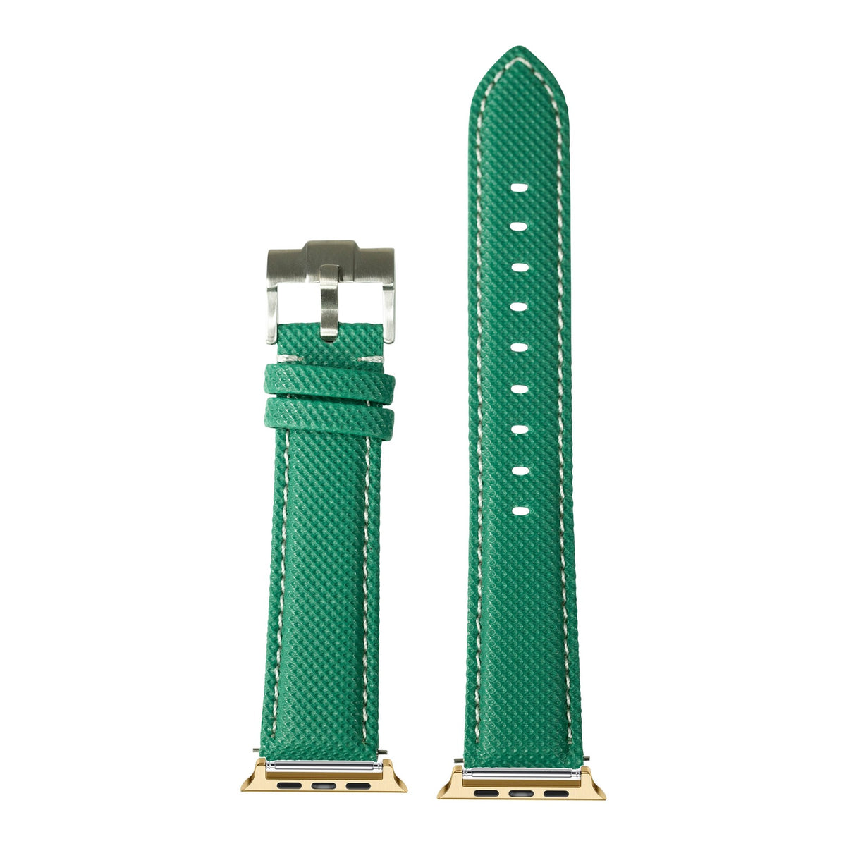 [Apple Watch] Sailcloth - Emerald Green | White Stitching with Gold Apple Watch connecters